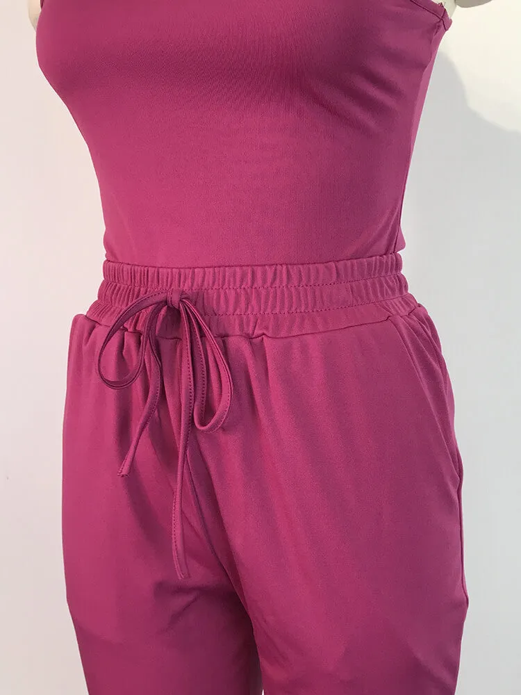 2 Piece Sleeveless Solid Color Tank Tops Pants Sets