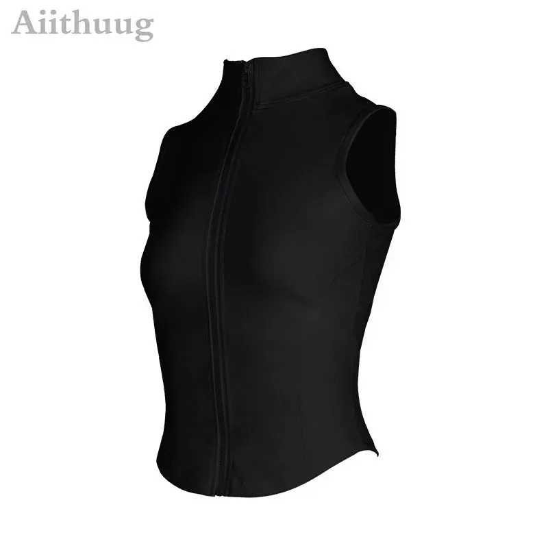 Aiithuug Athletic Zip Up Sweat Vest Jacket Sleeveless Top