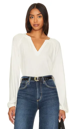 Bobi Long Sleeve Blouse Tee in Cream