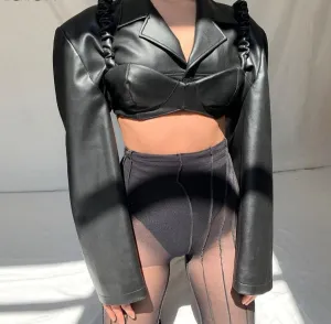 Fashion Autumn Slim Solid Black PU Leather Two Piece Short Jacket For Women Autumn New Outerwear Street Y2K Jacket