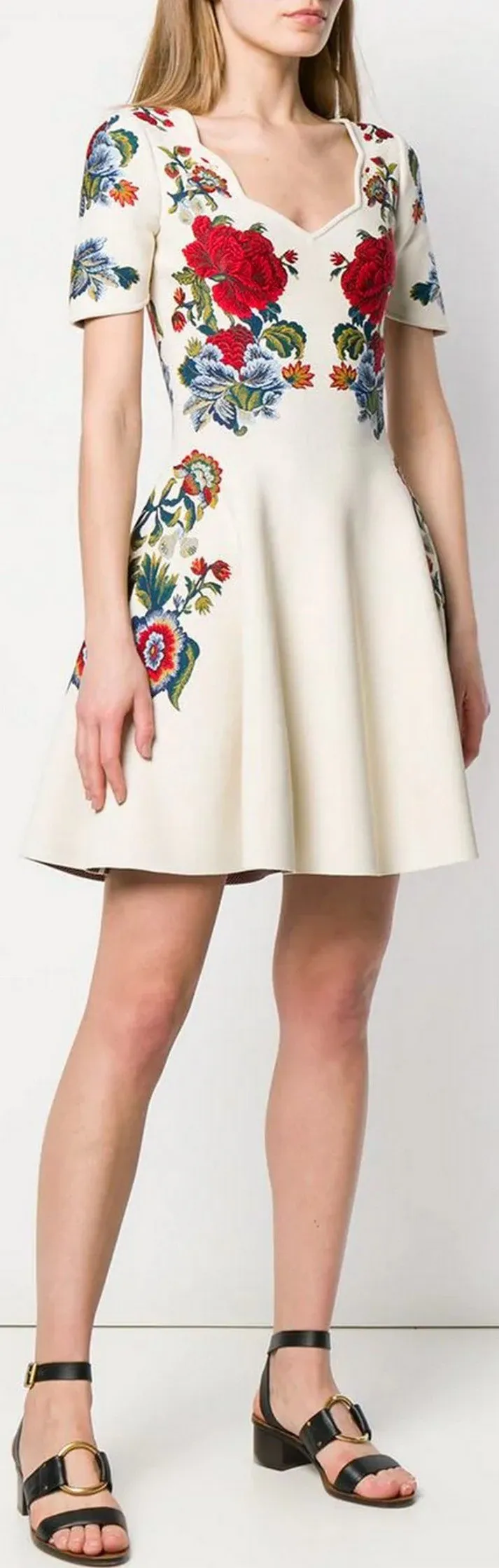 Floral Knit Mini Dress, White