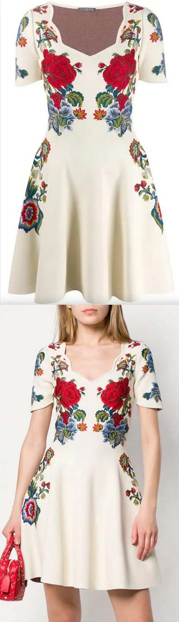 Floral Knit Mini Dress, White
