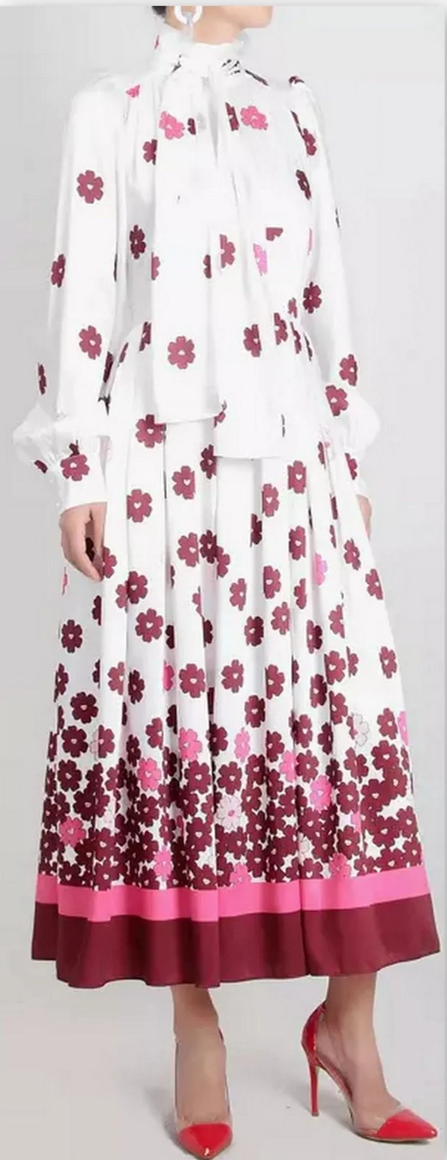 Floral-Print Tie-Neck Dress