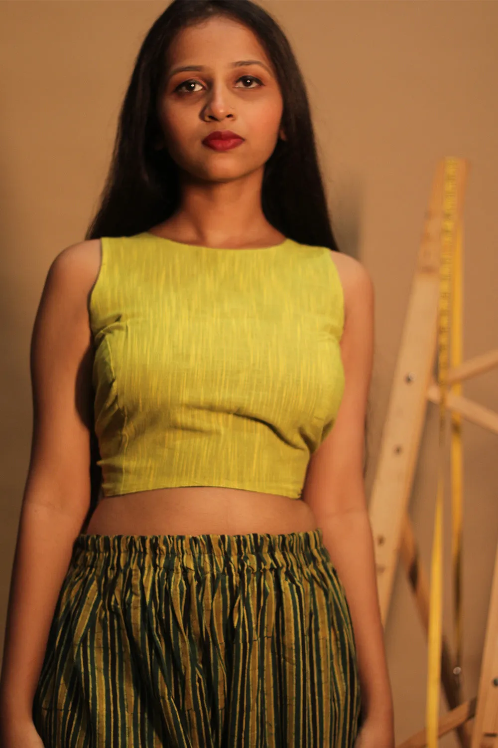 Mastaani | Reversible Blouse | Lime Green with Noir Khunn